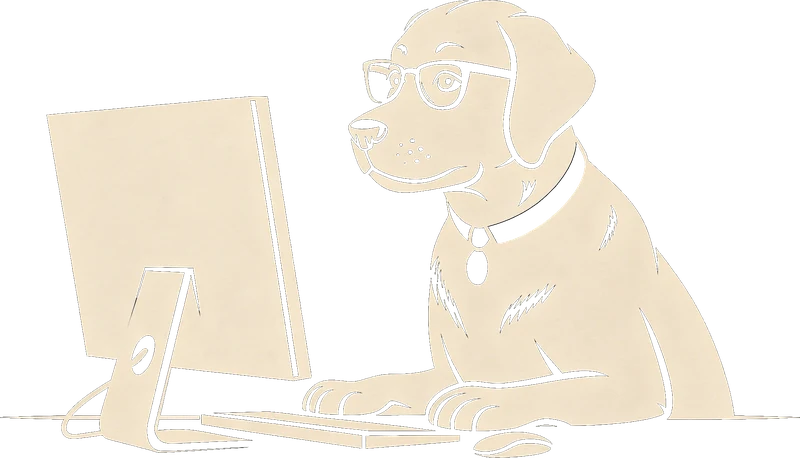 Lab Tested Games logo: a labrador wearing glasses, working at a desktop computer.
